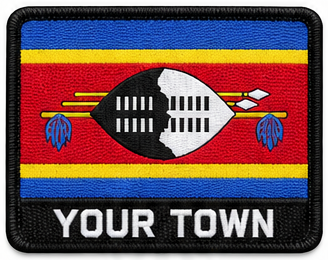 Personalised Eswatini embroidered flag patch with example YOUR TOWN text