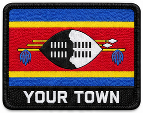 Personalised Eswatini embroidered flag patch with example YOUR TOWN text