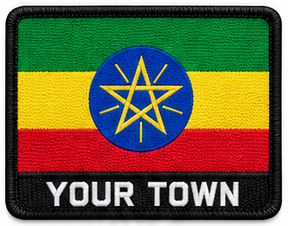 Personalised Ethiopia embroidered flag patch with example YOUR TOWN text
