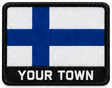 Personalised Finland embroidered flag patch with example YOUR TOWN text