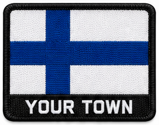 Personalised Finland embroidered flag patch with example YOUR TOWN text