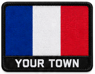 Personalised France embroidered flag patch with example YOUR TOWN text