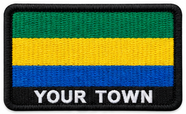 Personalised Gabon embroidered flag patch with example YOUR TOWN text