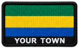 Personalised Gabon embroidered flag patch with example YOUR TOWN text