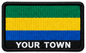 Personalised Gabon embroidered flag patch with example YOUR TOWN text