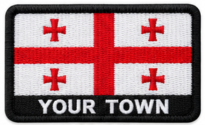 Personalised Georgia embroidered flag patch with example YOUR TOWN text