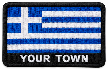 Personalised Greece embroidered flag patch with example YOUR TOWN text