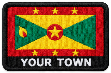 Personalised Grenada embroidered flag patch with example YOUR TOWN text