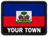 Personalised Haiti embroidered flag patch with example YOUR TOWN text