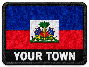 Personalised Haiti embroidered flag patch with example YOUR TOWN text