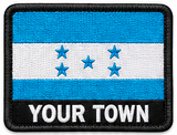 Personalised Honduras embroidered flag patch with example YOUR TOWN text