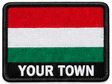 Personalised Hungary embroidered flag patch with example YOUR TOWN text