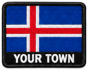Personalised Iceland embroidered flag patch with example YOUR TOWN text