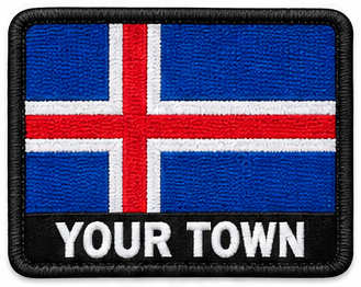 Personalised Iceland embroidered flag patch with example YOUR TOWN text
