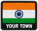 Personalised India embroidered flag patch with example YOUR TOWN text