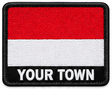 Personalised Indonesia embroidered flag patch with example YOUR TOWN text
