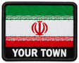 Personalised Iran embroidered flag patch with example YOUR TOWN text