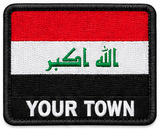 Personalised Iraq embroidered flag patch with example YOUR TOWN text