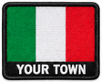 Personalised Italy embroidered flag patch with example YOUR TOWN text