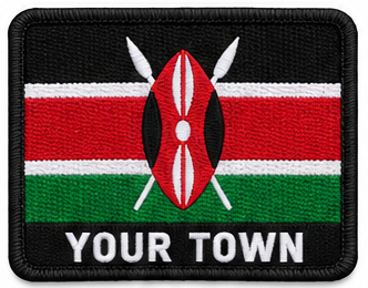 Personalised Kenya embroidered flag patch with example YOUR TOWN text