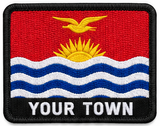 Personalised Kiribati embroidered flag patch with example YOUR TOWN text