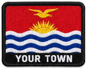 Personalised Kiribati embroidered flag patch with example YOUR TOWN text