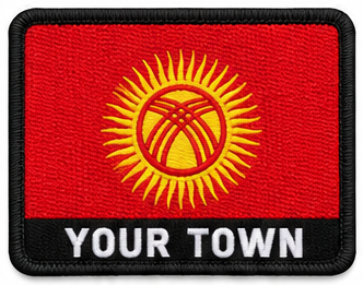 Personalised Kyrgyzstan embroidered flag patch with example YOUR TOWN text
