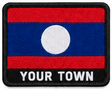 Personalised Laos embroidered flag patch with example YOUR TOWN text