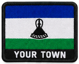 Personalised Lesotho embroidered flag patch with example YOUR TOWN text