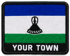 Personalised Lesotho embroidered flag patch with example YOUR TOWN text
