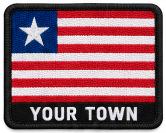 Personalised Liberia embroidered flag patch with example YOUR TOWN text