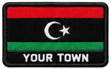 Personalised Libya embroidered flag patch with example YOUR TOWN text