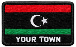 Personalised Libya embroidered flag patch with example YOUR TOWN text