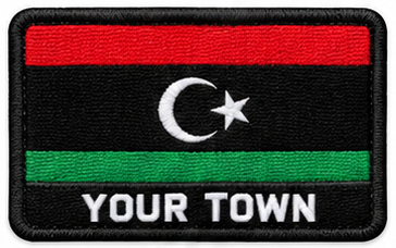 Personalised Libya embroidered flag patch with example YOUR TOWN text