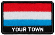Personalised Luxembourg embroidered flag patch with example YOUR TOWN text
