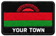 Personalised Malawi embroidered flag patch with example YOUR TOWN text