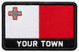 Personalised Malta embroidered flag patch with example YOUR TOWN text