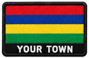 Personalised Mauritius embroidered flag patch with example YOUR TOWN text