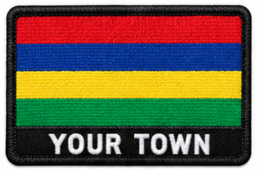 Personalised Mauritius embroidered flag patch with example YOUR TOWN text