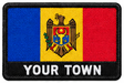 Personalised Moldova embroidered flag patch with example YOUR TOWN text