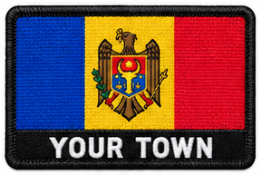 Personalised Moldova embroidered flag patch with example YOUR TOWN text