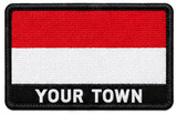 Personalised Monaco embroidered flag patch with example YOUR TOWN text
