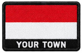 Personalised Monaco embroidered flag patch with example YOUR TOWN text