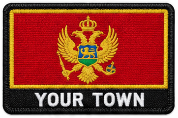 Personalised Montenegro embroidered flag patch with example YOUR TOWN text
