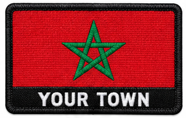 Personalised Morocco embroidered flag patch with example YOUR TOWN text