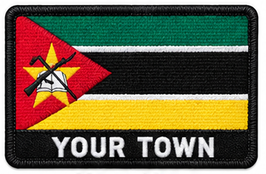 Personalised Mozambique embroidered flag patch with example YOUR TOWN text