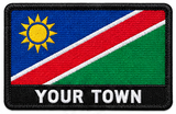 Personalised Namibia embroidered flag patch with example YOUR TOWN text