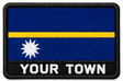 Personalised Nauru embroidered flag patch with example YOUR TOWN text