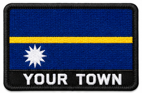 Personalised Nauru embroidered flag patch with example YOUR TOWN text