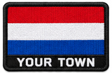 Personalised Netherlands embroidered flag patch with example YOUR TOWN text